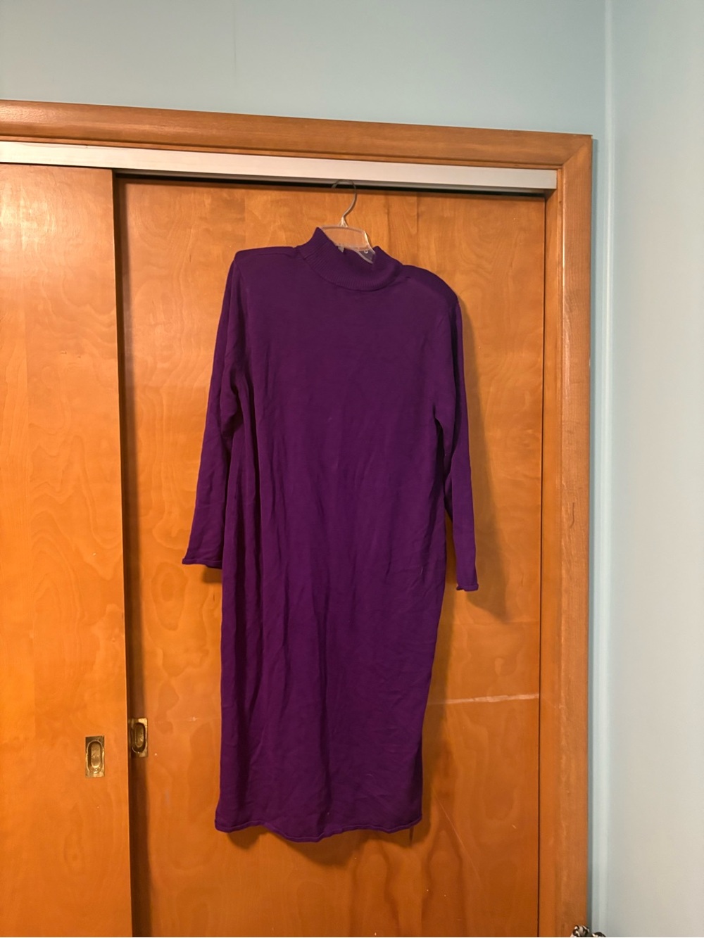 Elegant Purple Long-Sleeve Mock Neck Dress